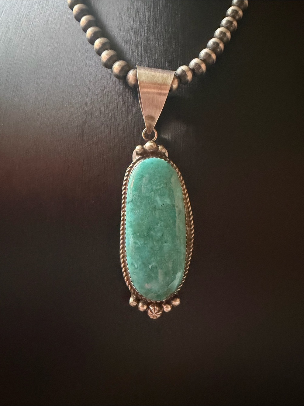 Sterling Silver Royston Turquoise Pendant Necklace - Green Stone